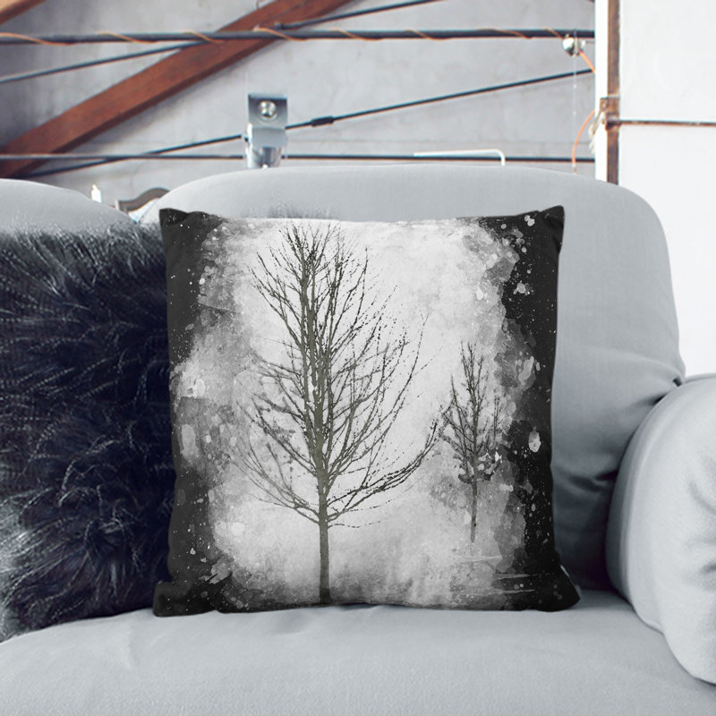 Winter Trees Abstract Cushion with Filling, 55cm H x 55cm W x 20cm D, White
