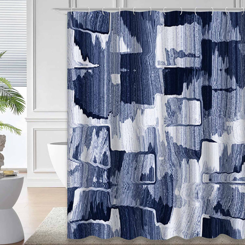 Rideau de douche abstrait à motif abstrait grunge et indigo bleu marine avec 12 crochets, L 72 po x l 84 po