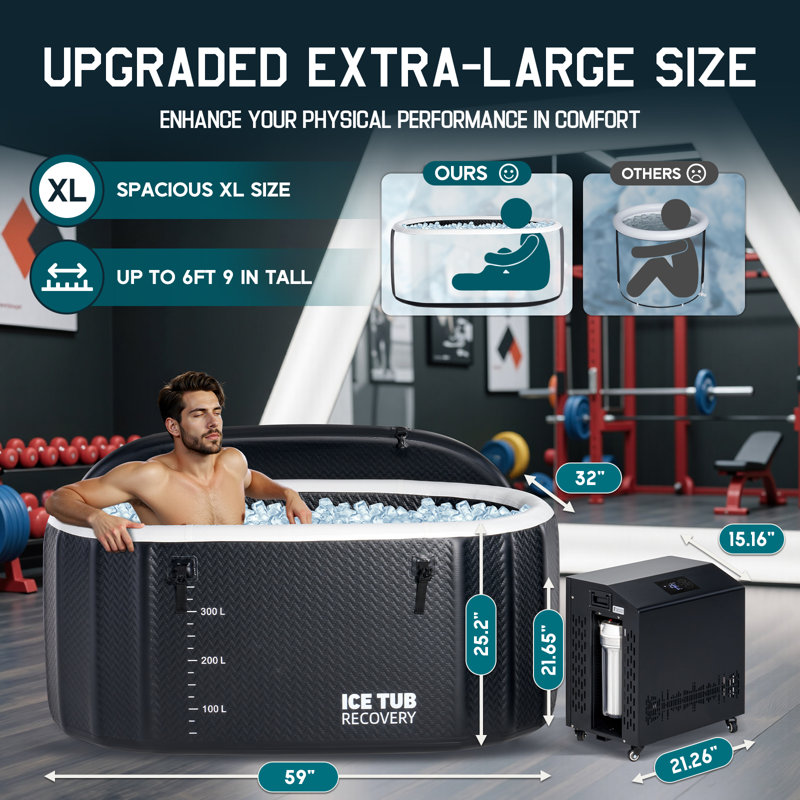 Cold Plunge Tub with 1HP Chiller, 150 Gal, 59"x32"x28"