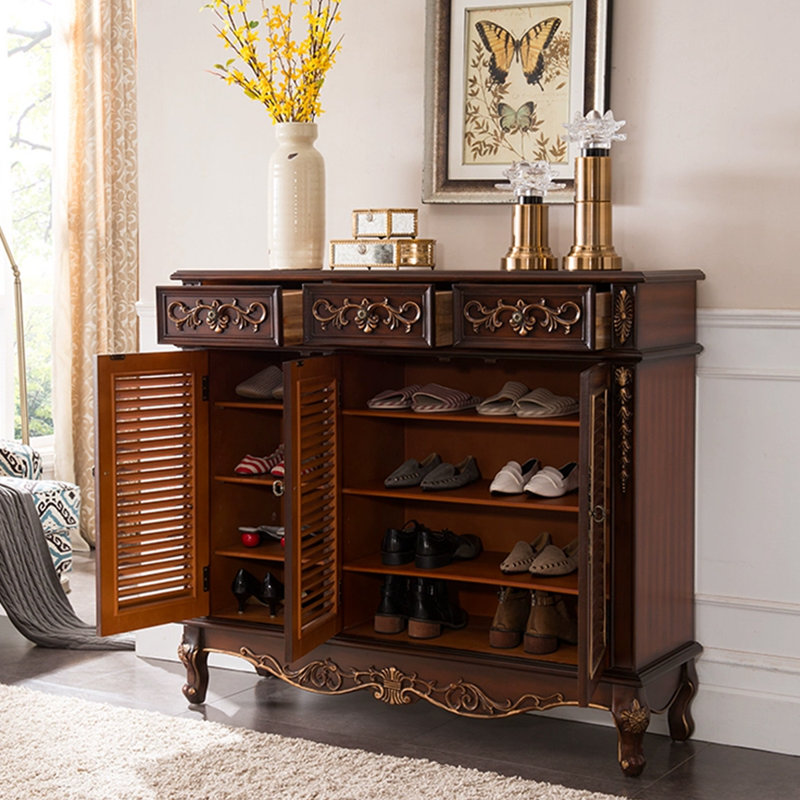 Banc de rangement pour chaussures en bois massif rouge brun
