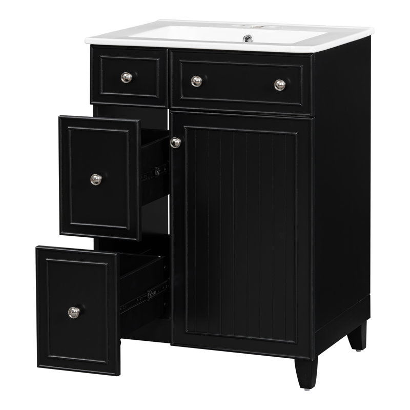 Meuble-lavabo de salle de bain 24 po - Lavabo en céramique, Noir / Argenté