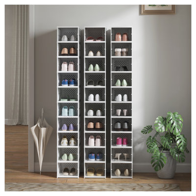 HOMCOM 10-Pack Stackable Plastic Shoe Storage Boxes with Clear Drop-Front Doors, Foldable Sneaker Organizers, White