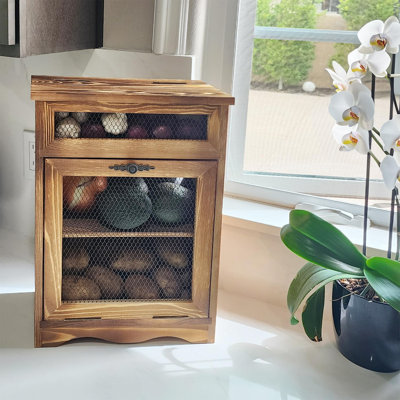 Wooden Countertop Potato And Onion Storage Bin Box,Countertop Storage Cabinet, Wooden Bread Boxes, Potato Storage,  Rustic
