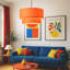 Luminaire suspendu en tissu orange à 2 niveaux Mid-Century
