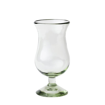 Cobalt Rim Hurricane Handblown Mexican Glass, Set Of 6