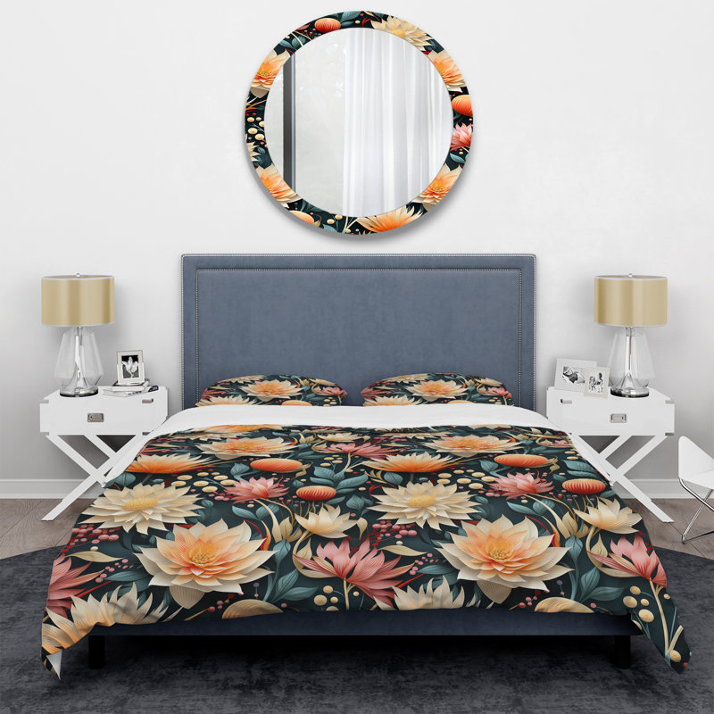 Ensemble de housse de couette à motif floral Coastal Dreams, Housse de couette simple + 1 taie décorative stan