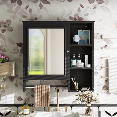 Armoire de rangement murale avec grande porte miroir et tablettes réglables