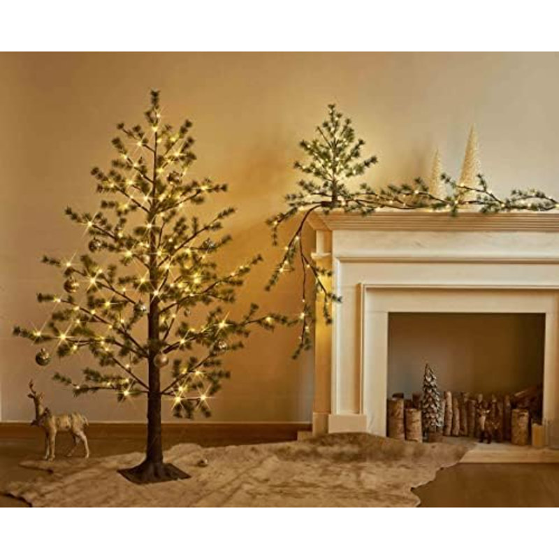 Guirlande de pin éclairée à piles avec minuterie 6FT 48 lumières, guirlande de Noël avec lumières pour la décoration intérieure et extérieure des Fêtes