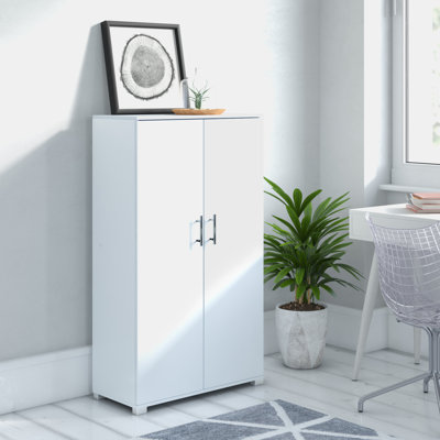 Quinlan Wood Storage Cabinet with Lock, 2 Door, 2 Shelf File, Tool, Utility Storage Cupboard Cabinet
