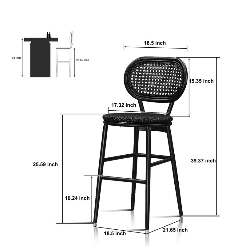 Tabouret rembourré Alexaundra, Noir, H 25,59 po