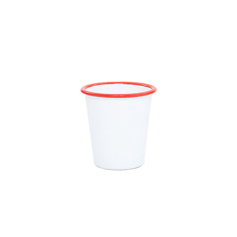 Vintage White and Red Enamelware 10 oz Tumblers Set