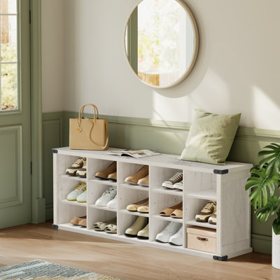 Sarana 15 Pair Shoe Storage Bench with Adjustable Shelves