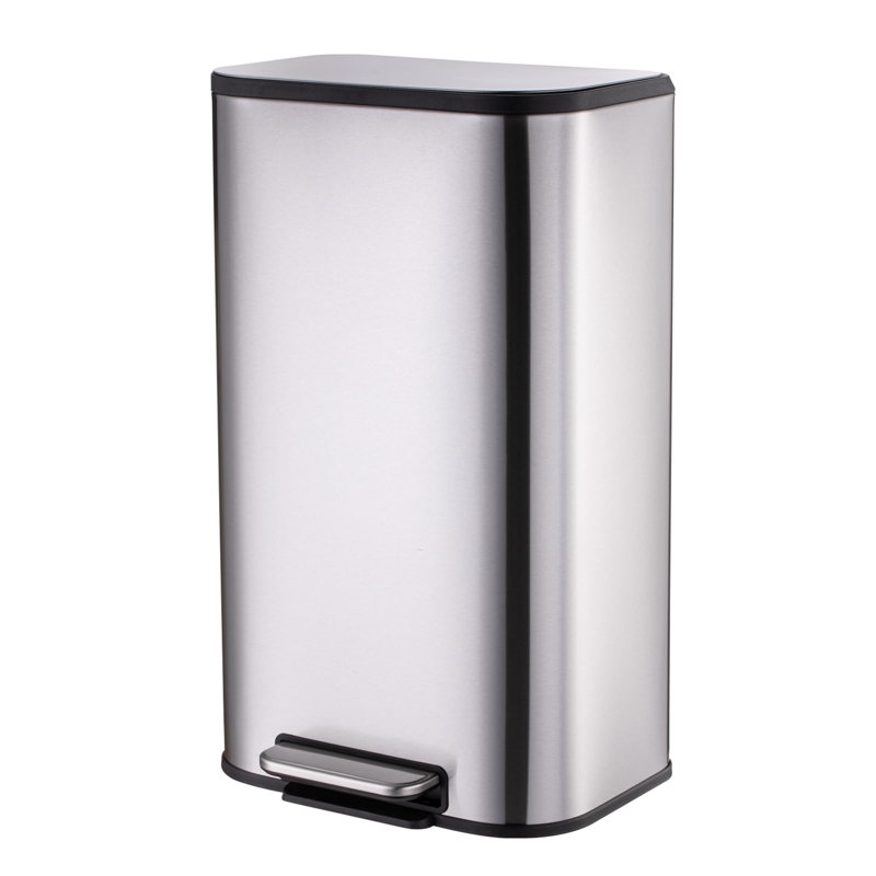 Stainless Steel Kitchen Trash Can with Soft-Close Lid, Rectangular Garbage Bin