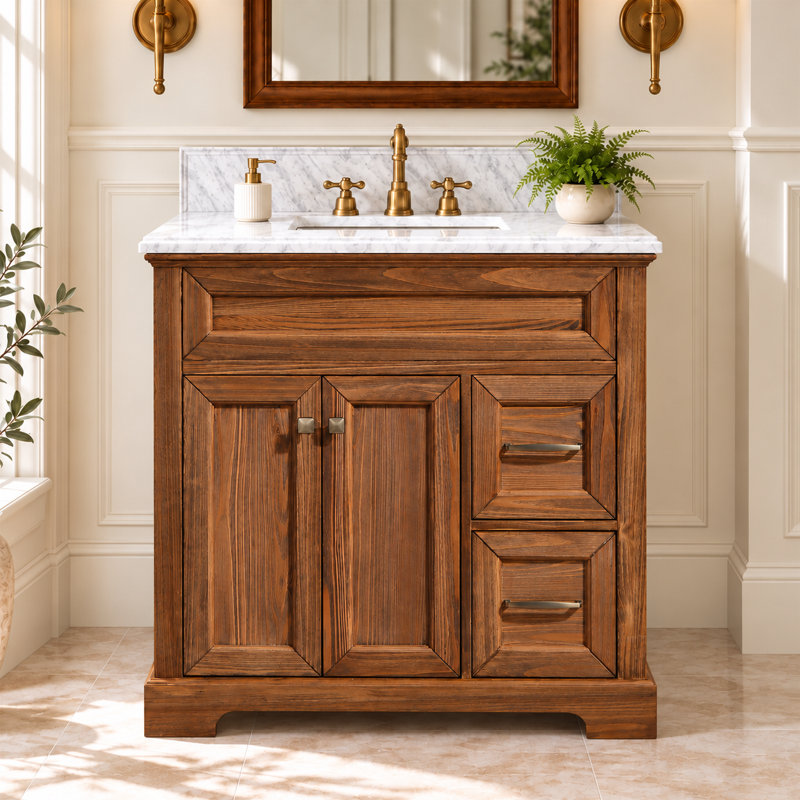 Claireville 36 " W Freestanding Standard Single Vanity Bathroom Vanity With Marble Top