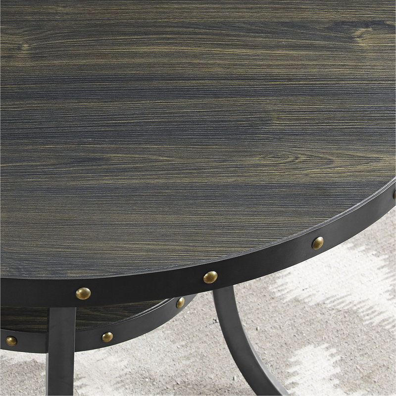 Finish 36" Round Patio Table With Nail Head Trim - Coffee Bean Look Wooden Top & Curved Metal Leg Framework 42" High X Bar Wood-Like Structure