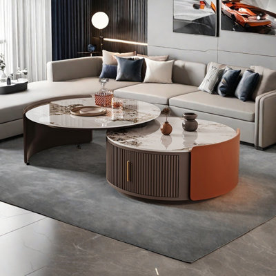 Rock plate rotating minimalist coffee table