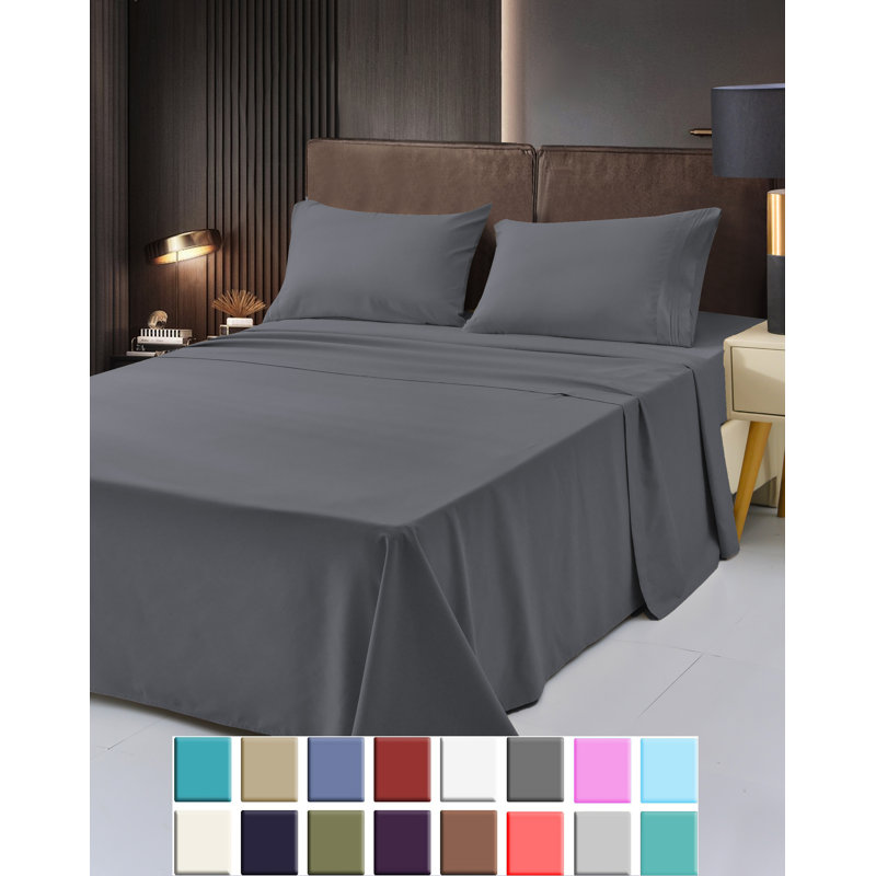 Ensemble de draps 1800 en rayonne de bambou, Simple TG, gris