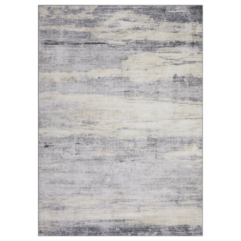 Modern Abstract Area Rug – Washable,  Soft, Low Pile, Non-Slip, Mark Resistant, Distressed Carpet –  for Living Room, Bedroom, Office,