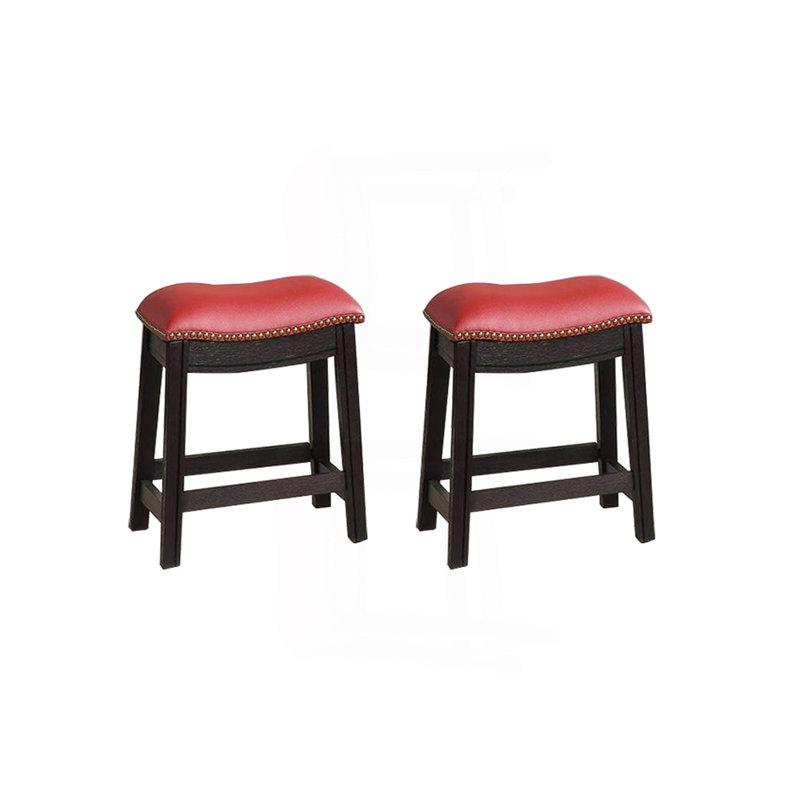 Tabouret en tissu d'ameublement en polyuréthane bourgogne, ensemble de 2