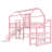 Full Loft Bed with Slide & Stairs – Metal Playhouse Bed with Storage Shelves, House-Shaped Roof, Noise-Free, Pink-1523330400-1523330402
