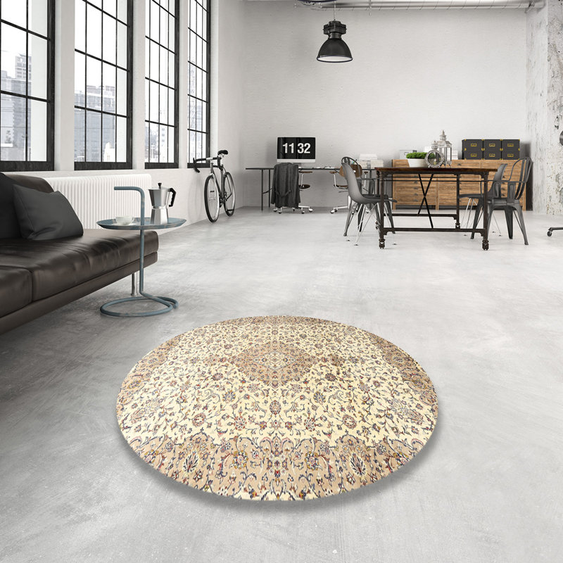 Tapis beige / gris en laine Chyna, Rond 8 pi
