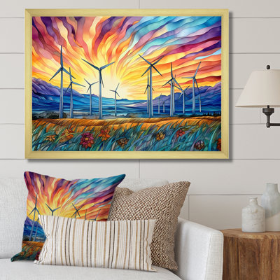 " Wind Turbines Sunrise Meadow "