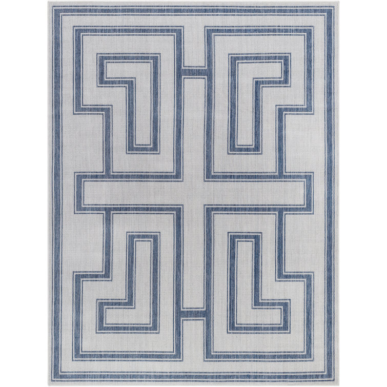 Geometric Machine Woven Polypropylene Indoor / Outdoor Area Rug in Light Gray/Blue