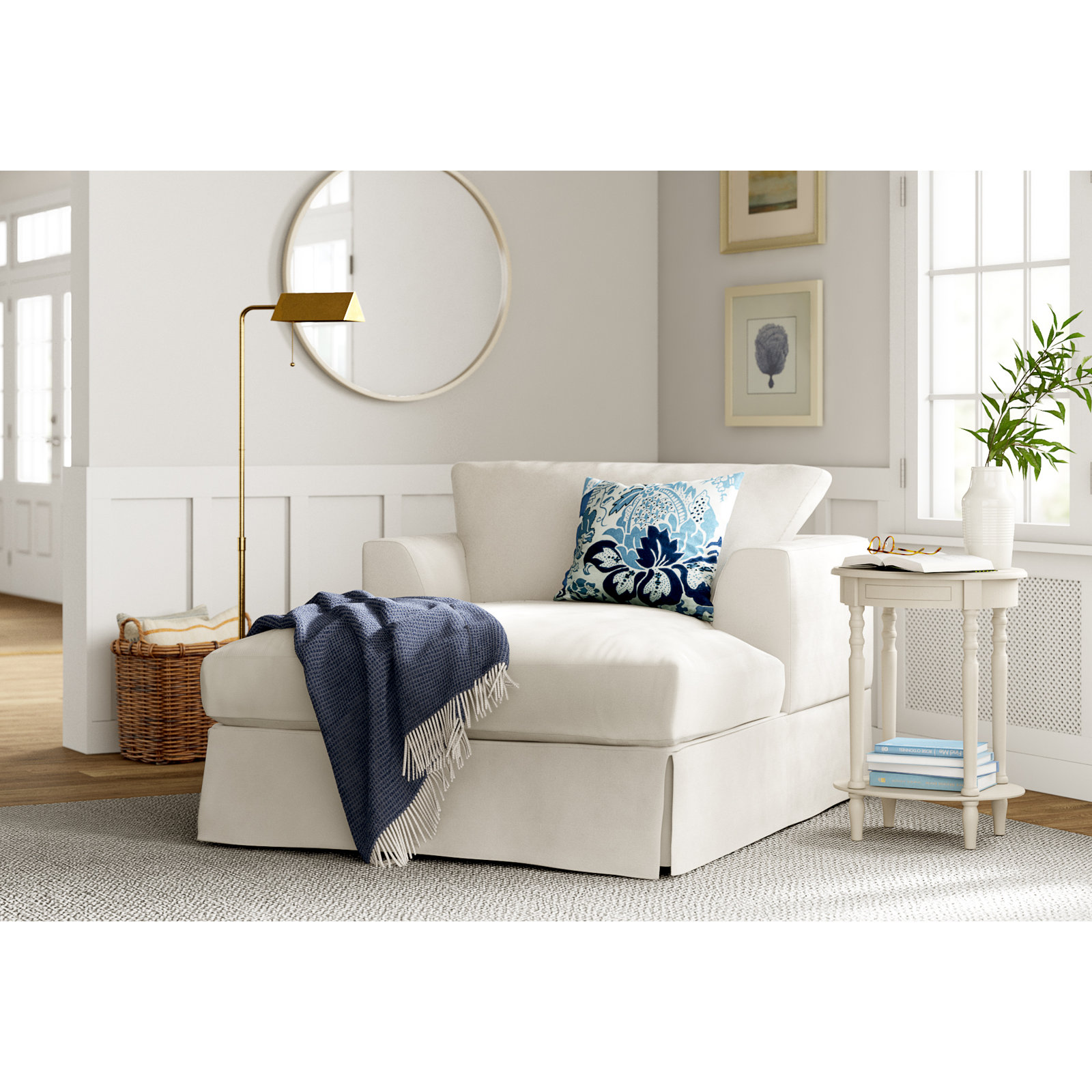 Lucia Upholstered Chaise Lounge, Classic Bleach White Twill