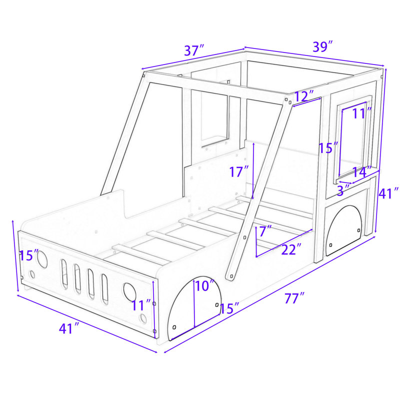 Lit plateforme simple en bois en forme de voiture