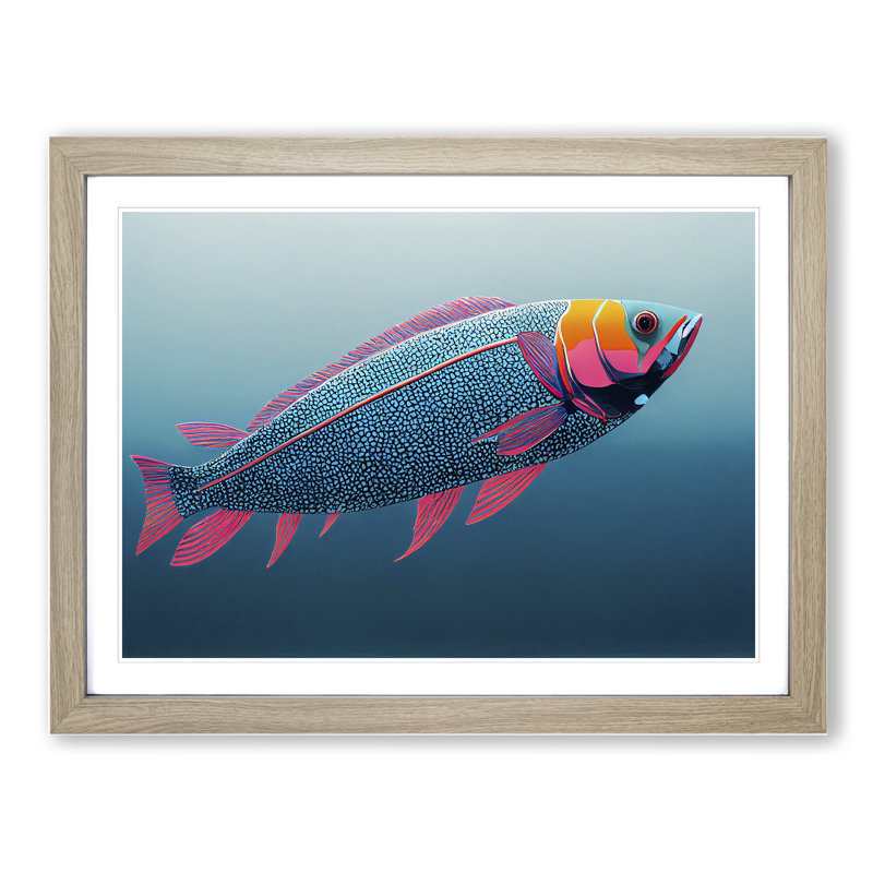 Swimming Fish Vol.3 1 Piece Single Picture Frame Wall Art, 46cm H x 64cm W x 2cm D, Light Brown