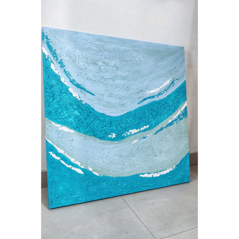 Tranquility of Sea Vibes Mixed Media Wall Art - Original Canvas Painting by Kapil Vadhera, Contemporary Coastal Decor for Bedrooms