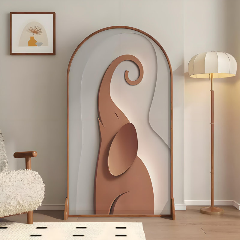 Modern Minimalist Animal Screen, Brown/White/Grey/Beige/Orange, 70.87" H x 31.5" W x 1.57" D