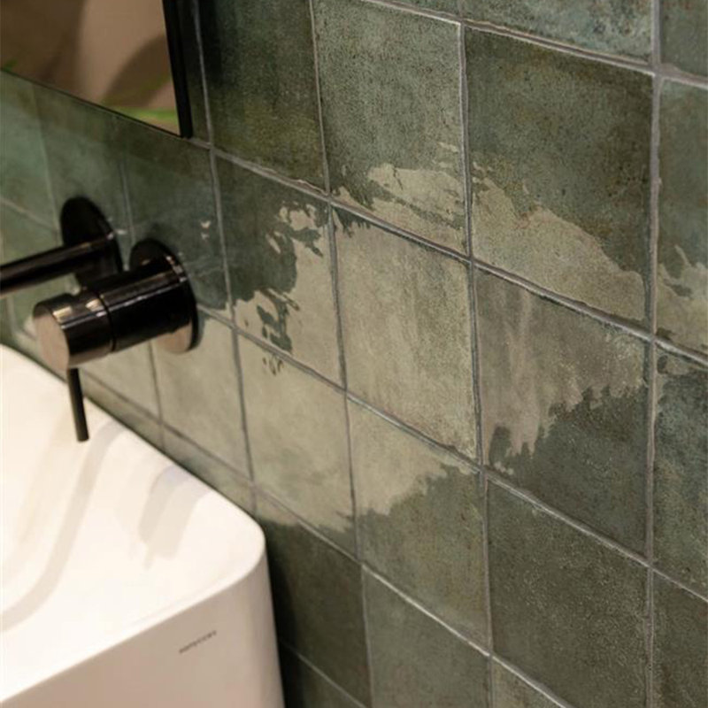 The Tile Life Vela 4" x 4" Glossy Porcelain Wall Tile, Oakmoss