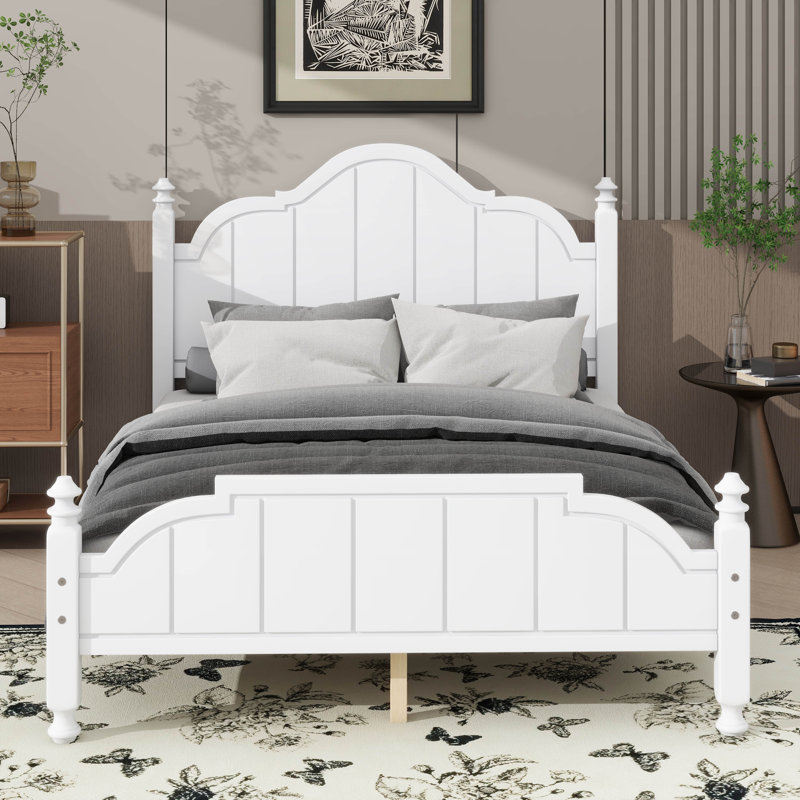 Full-Size Bed Frame With Headboard, Classic Wooden Bed Frame With Slat Support, Full, White