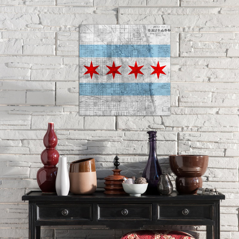 Drapeau de Chicago, carte, impression sur toile, H 12 po x l 12 po x P 0,75 po, Pas de tapis, Toile tendue
