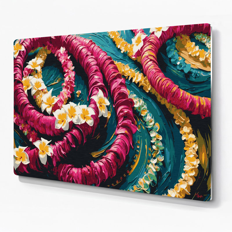 «Hawaiian Modern Lei», art mural mauve en métal, H 20 po x l 24 po