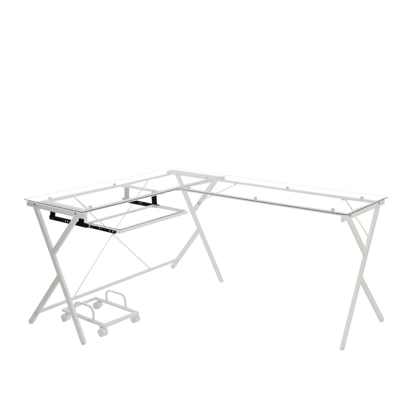 Bureau d'ordinateur en verre transparent Avelyn, Blanc