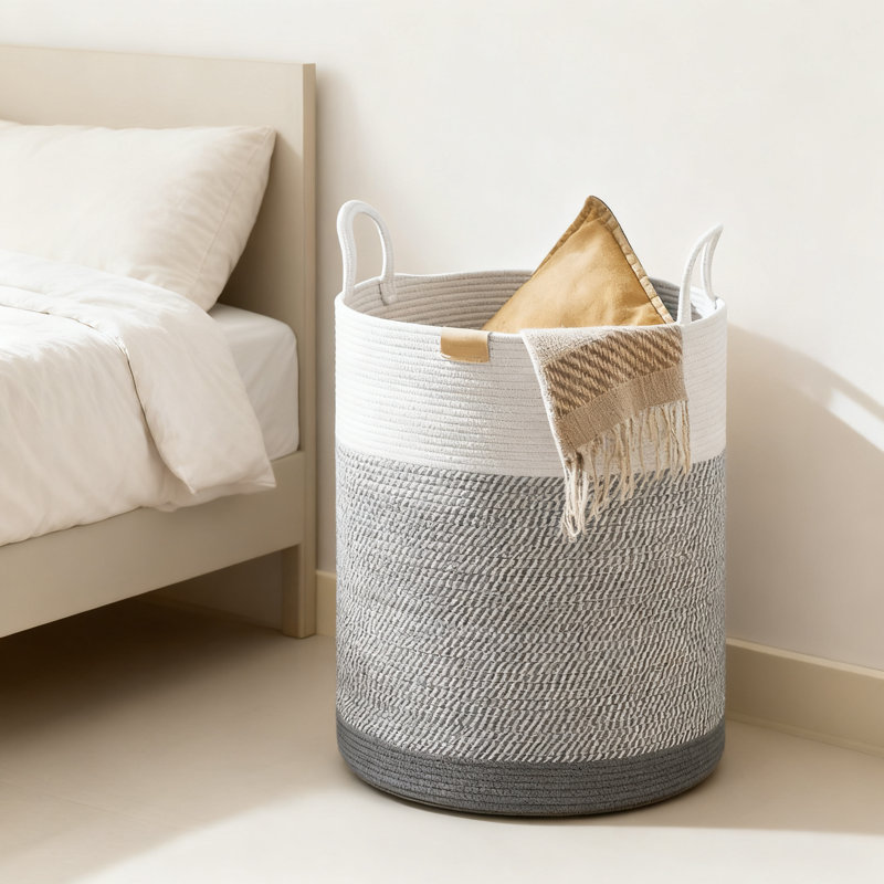 Large 95L Laundry Hamper Basket, Cotton Rope Woven Clothes Storage Bin With Handles For Bedroom, Nursery, And Home Organization