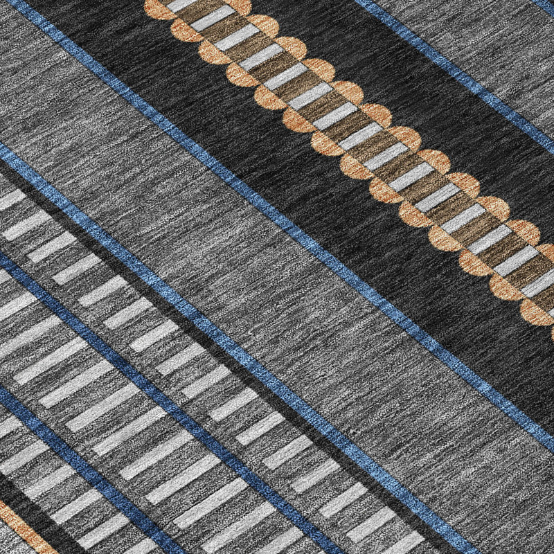 Machine Washable Indoor/Outdoor Chantille ACN2681 Stripes Rug, 3' x 5', Black