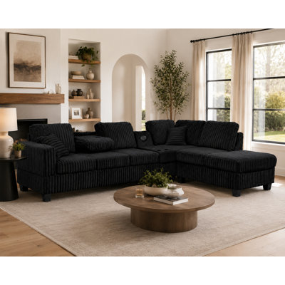 Vega Faux Fur Reversible Sectional With Media Console
