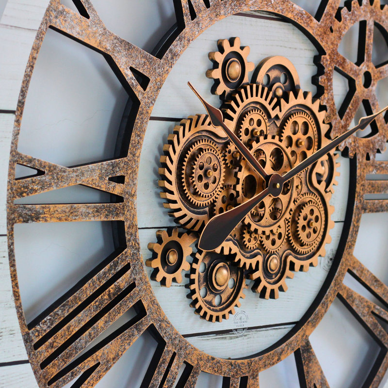 36" White and Bronze Industrial Gear Wall Clock