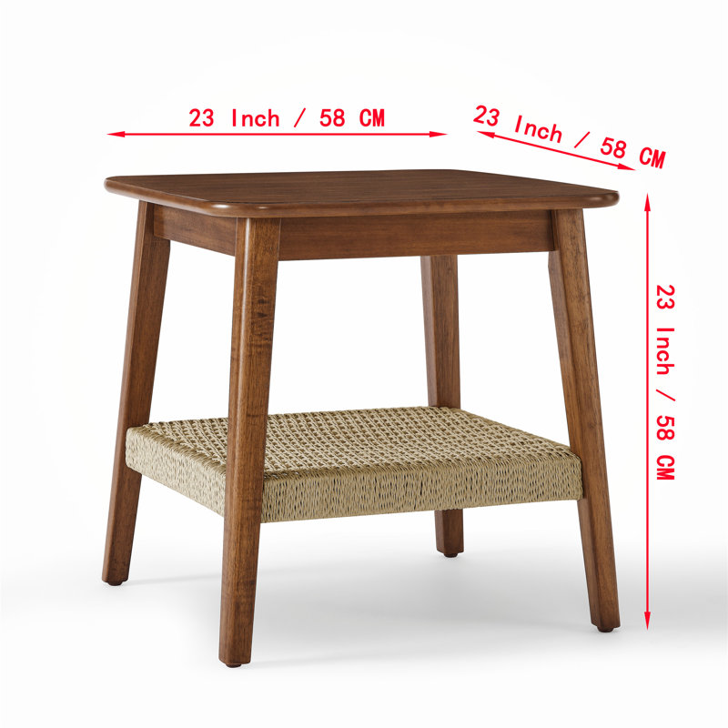 Quantico Rectangular Outdoor Side Table with Woven Shelf, Bedside Tables, Small Side Table