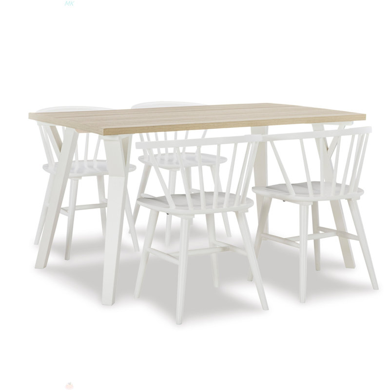 Ensemble de salle à manger en bois 5 pièces, table de salle à manger avec 4 chaises Windsor
