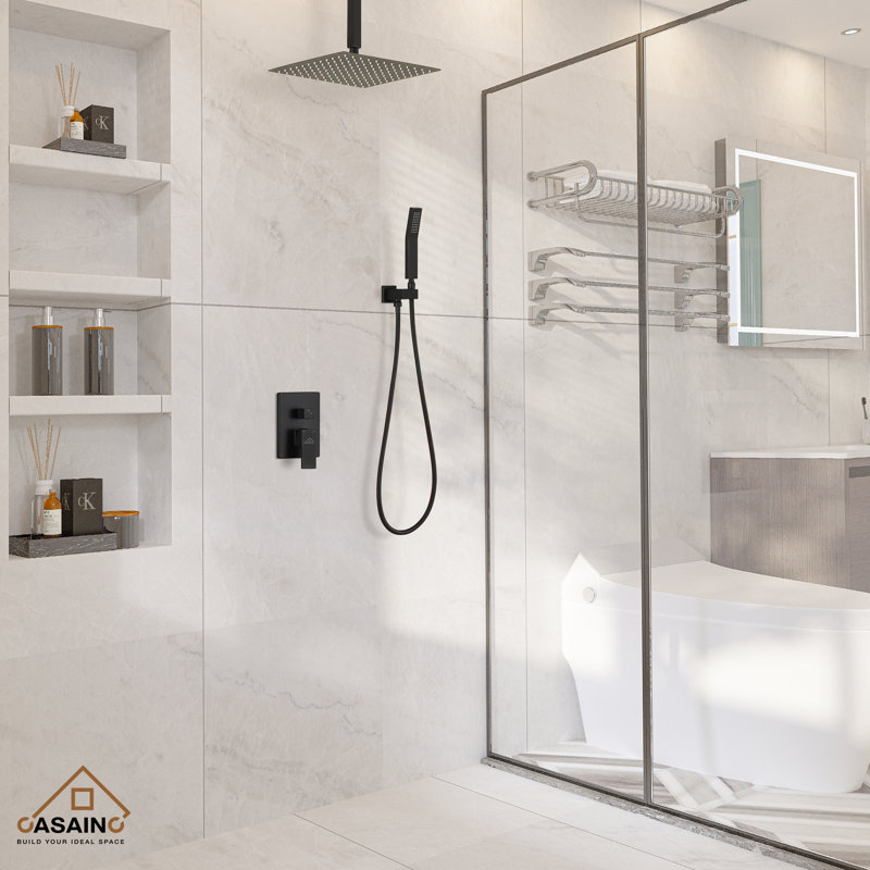 Matte Black Dual Shower Head System with Handheld and Rainfall