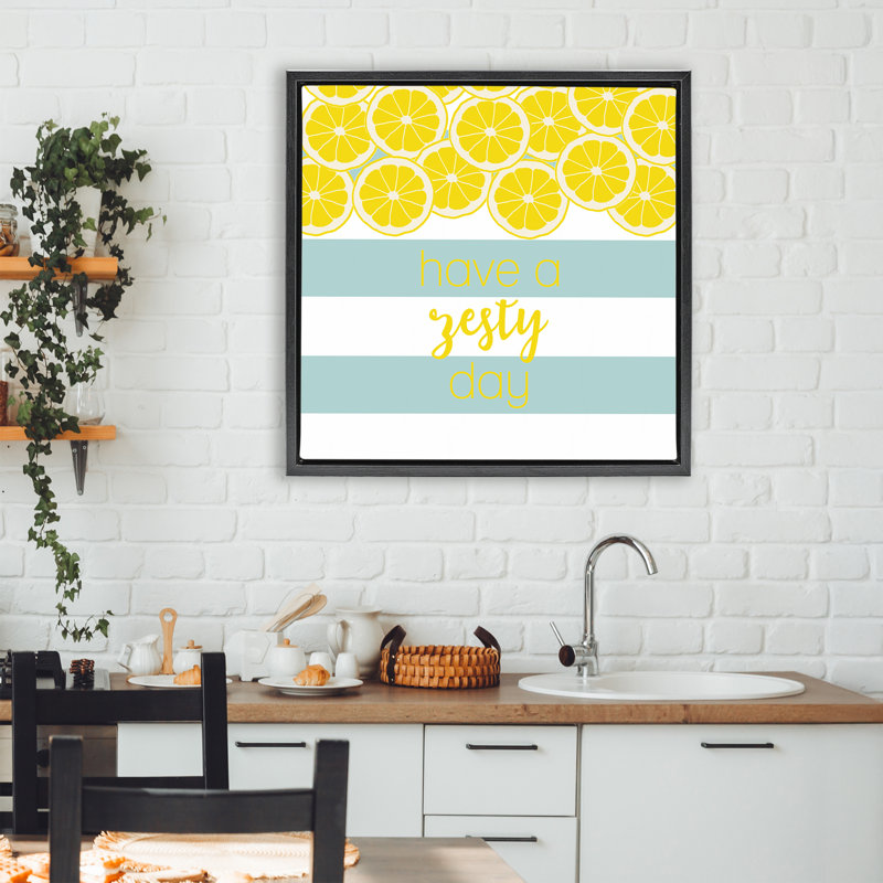 Cadre flottant zesty agrumes avec rayures, design par Anna Quach, H 25 po x l 25 po, Cadre flottant noir de jais
