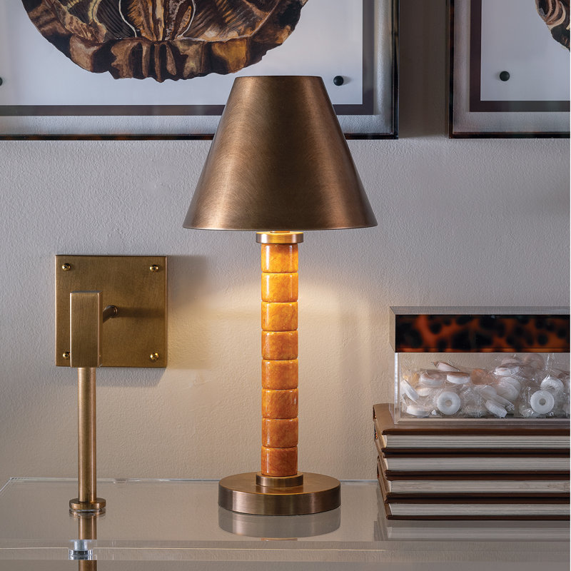 Jade Garden Accent Lamp, Amber/Aged Brass