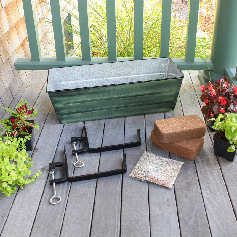 Metal Railing Planter, Green Patina