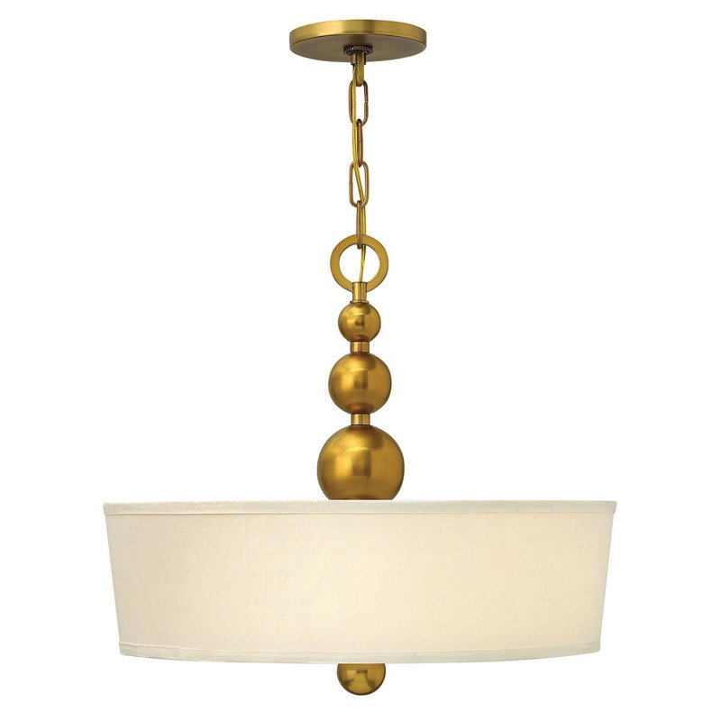 Raven 3 - Light Polished Nickel Drum Pendant, Vintage Brass