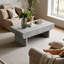 Table basse de style Mid-Century moderne avec texture en bois gris, tiroir cannelé, conception ovale peu encombrante pour le salon et le bureau-1247060476