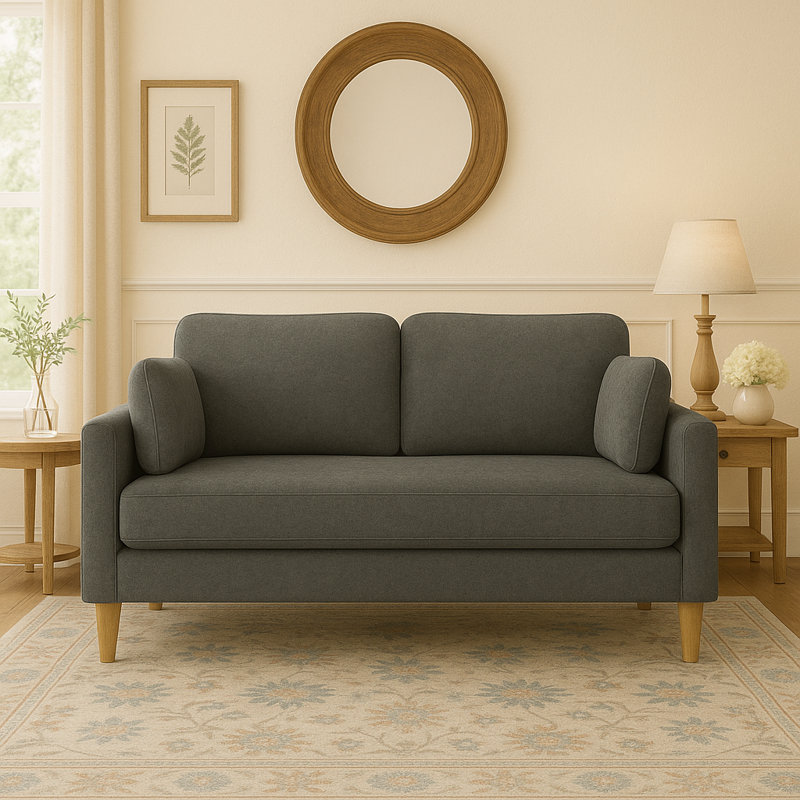 Causeuse rembourrée Castera, Polyester bleu, 58 po de largeur
